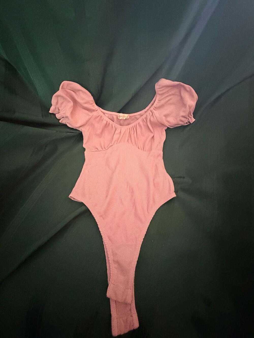 Altar'd State Pink Ribbed Puff Sleeve Bodysuit Size S